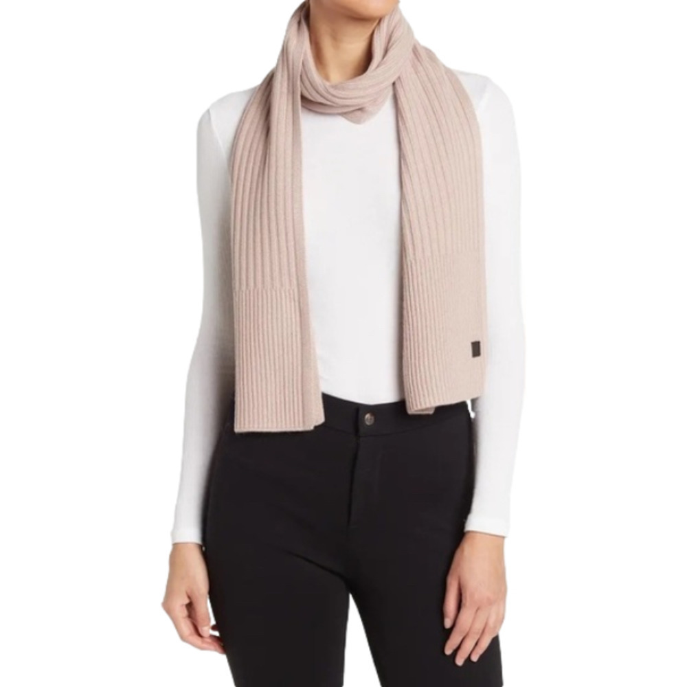 AllSaints New Blush Pink Taupe Wool Blend Ribbed Knit Mix Scarf Winter